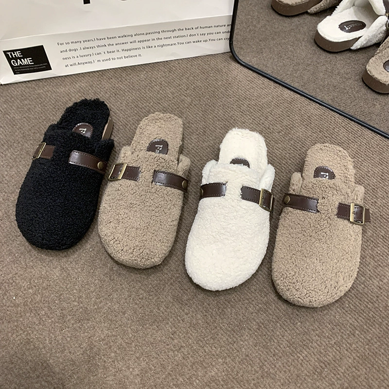 Женские меховые тапочки Баотоу для верхней одежды, осень-зима 2025, новая модель, домашние тапочки из кашемира