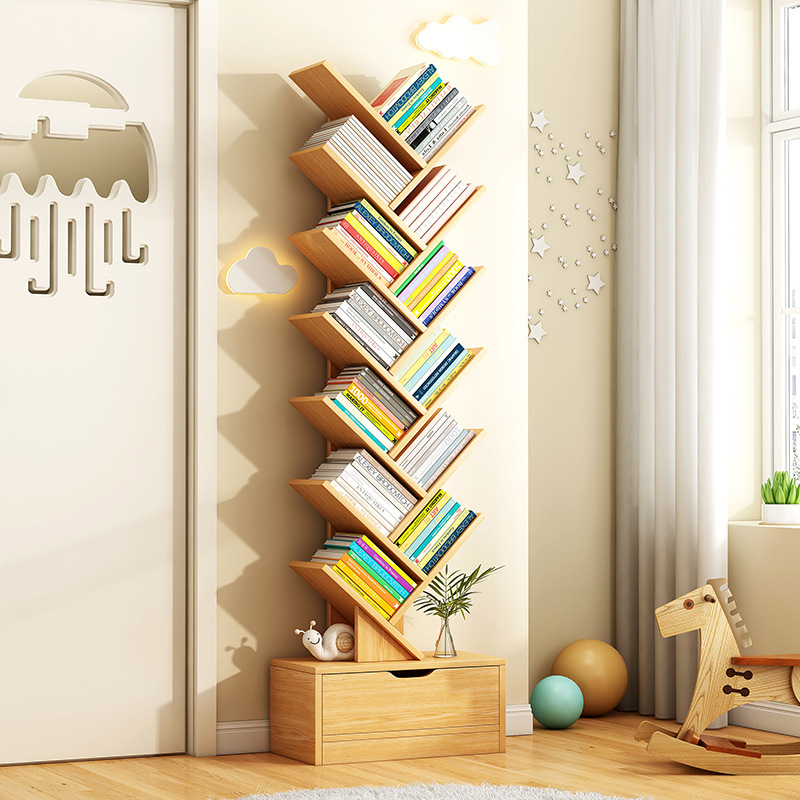 Bookshelf simple tree-shaped storage rack floor-standing study cabinet living room storage rack home multi-layer creative narrow bookcase