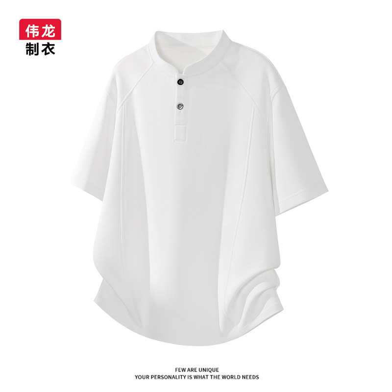 Casual Style Henry Collar Textured Short-Sleeved Knitted Men's T-Shirt Summer New Style Tencel Loose Breathable Button-Up Top Casual Style Henry Collar Textured Short-Sleeved Knitted Men's T-Shirt Summer New Style Tencel Loose Breathable Button-Up Top