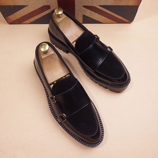 Vintage Crocodile Pattern Fashionable Men's Casual Pointed Toe Leather Shoes Slip-on Stylist Korean Style Fashionable Shoes with Inner Height