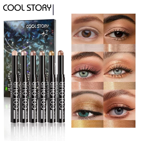 Cross-Border Eyeshadow Stick 6-Color Set Pearlescent Eye Makeup Brightening Pen Lazy Highlighter Foreign Trade Cosmetics Wholesale