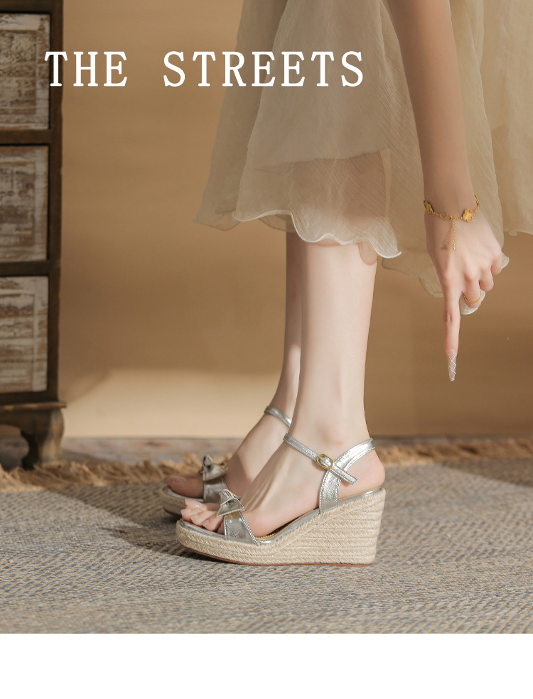 Sandal cao gót nữ hở mũi đế xuồng bện thừng gót 9 cm — màu vàng chi tiết 1