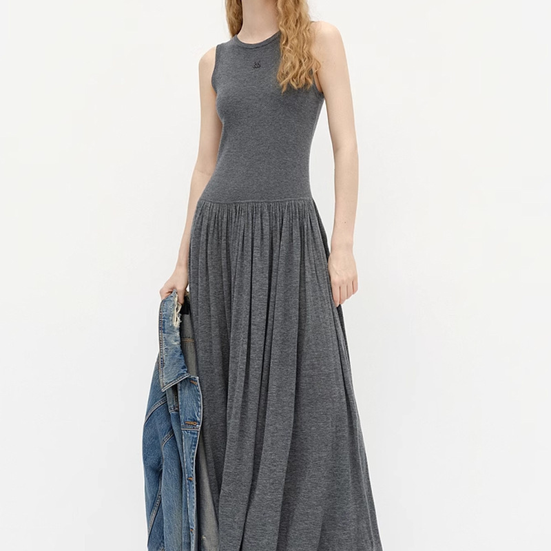 2026 Early Autumn New High-Proportion Fine Merino Wool Low-Waist Knit Long Dress Sleeveless Vest Dress for Women