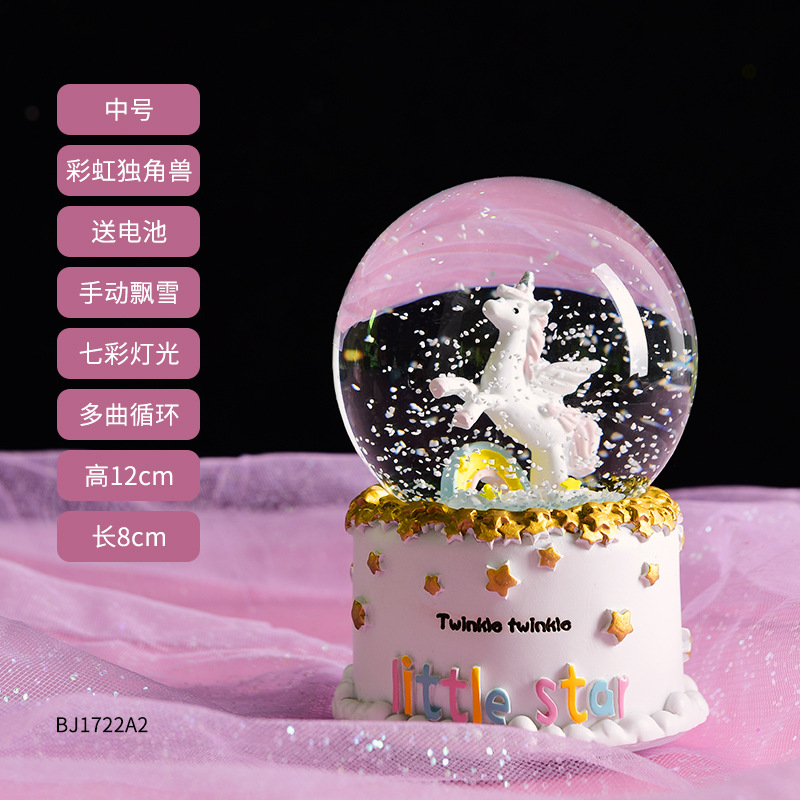 Navidad princesa bola de cristal copo de nieve caja de música caja de sonido de ocho niñas pequeños regalos de cumpleaños pequeños adornos