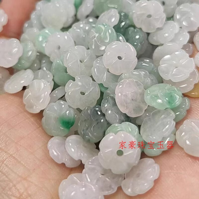 エメラルドビーズ氷種天然翡翠a品diy部品9mm小花玉翡翠時来運転花小ボタン|undefined