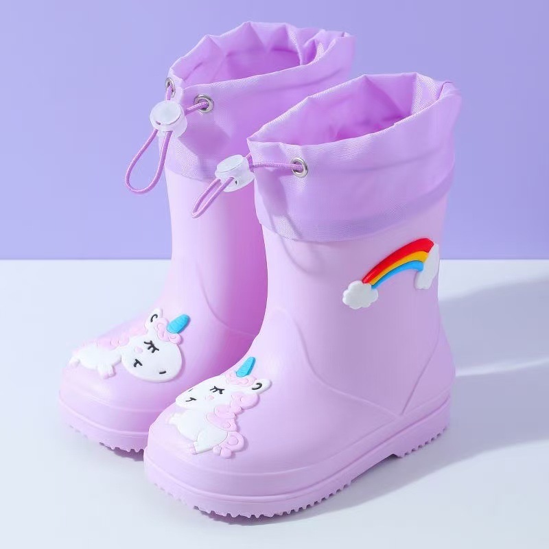 Bebés zapatos impermeables para niños, dibujos animados lindos para niños y niñas, jardín de infantes, zapatos impermeables para niños mayores, zapatos de lluvia antideslizantes y veludo