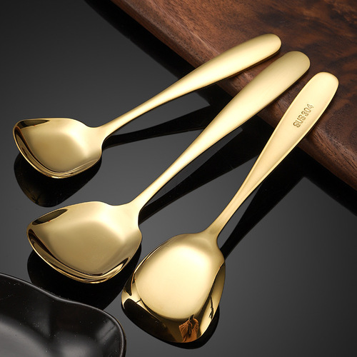 304 stainless steel square head flat bottom spoon, thickened Chinese ingot spoon, dessert spoon, student ice cream spoon