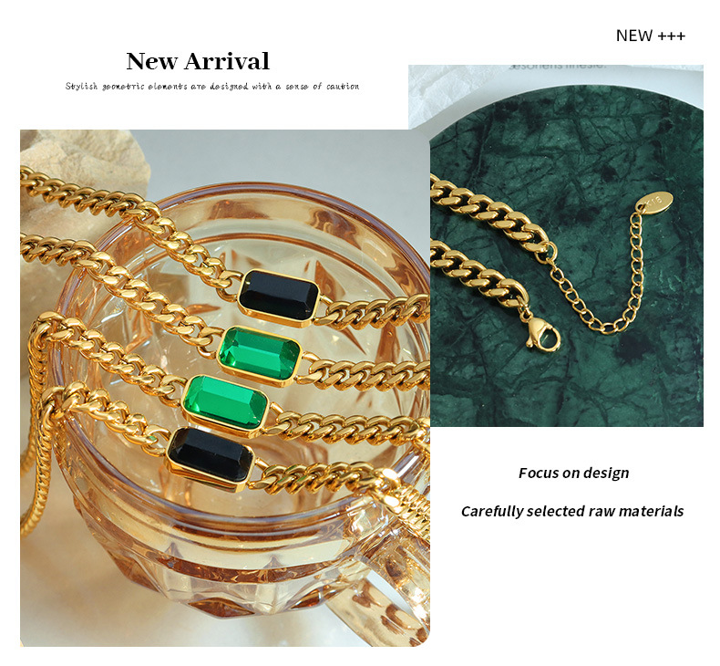 18K Gold Plating Color PVD Coated Real Gold Plated 18K Gold Geometric 304 Stainless Steel Retro Waterproof Non Tarnish Bracelets Necklace
