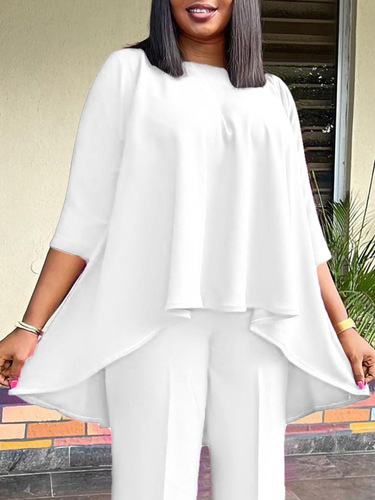 C8615 New Summer Women's Fashion Elegant Loose Plus Size Asymmetrical African Top
