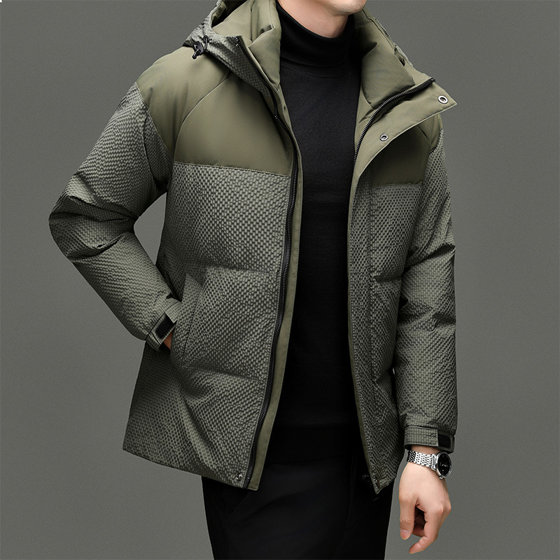 Chaqueta Corta de Plumas con Capucha 90% para Hombre de Plumón de Pato Térmico Grueso para Uso Diario