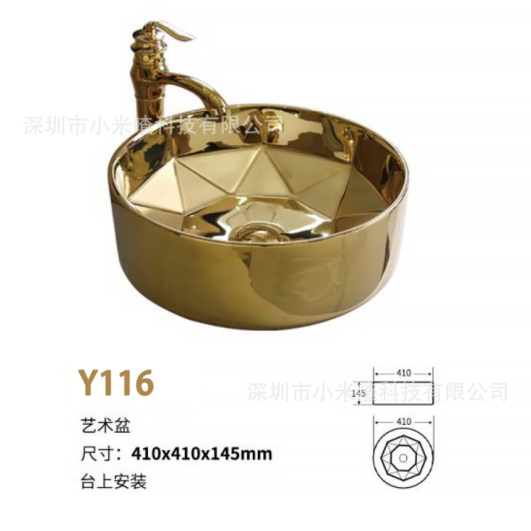 Hot-Selling Southeast Asian Luxury Diamond Design Gold Basin Bathroom Top-Mounted Ceramic Sink Countertop Basin Hot-Selling Southeast Asian Luxury Diamond Design Gold Basin Bathroom Top-Mounted Ceramic Sink Countertop Basin