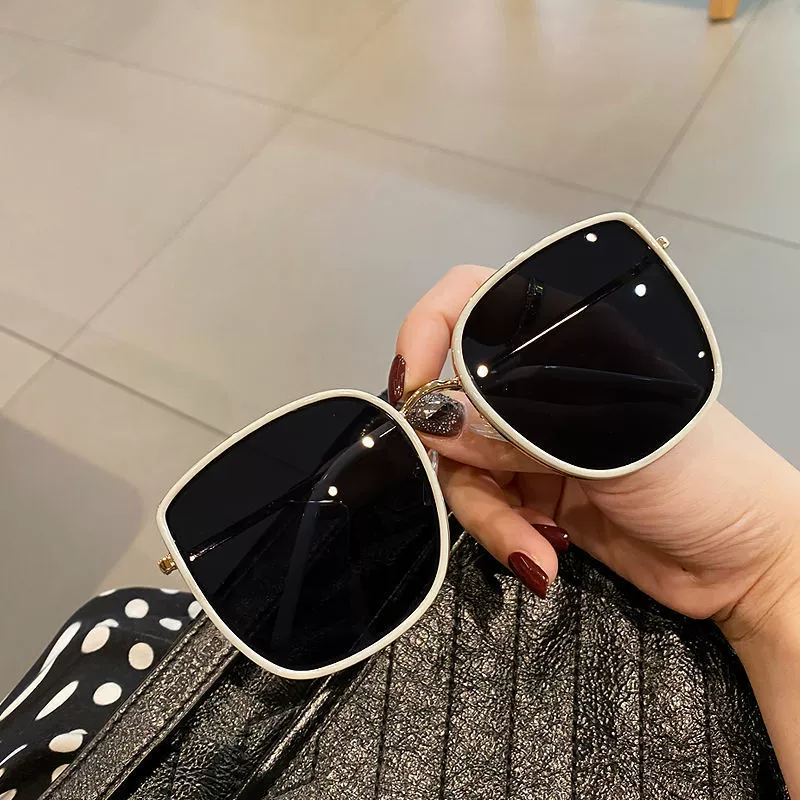 Square Sunglasses, Retro Korean Style, White Frame, Multi-Color Options