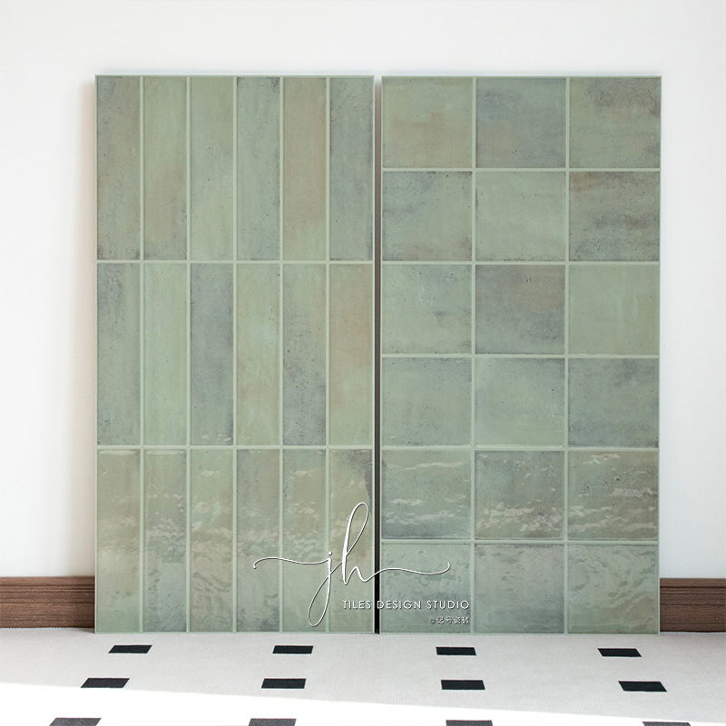 Spanish Green Gradient Wall Tile 400x 800 Homestay Floor Tile Bathroom Toilet Restaurant Bump Plaid Tile