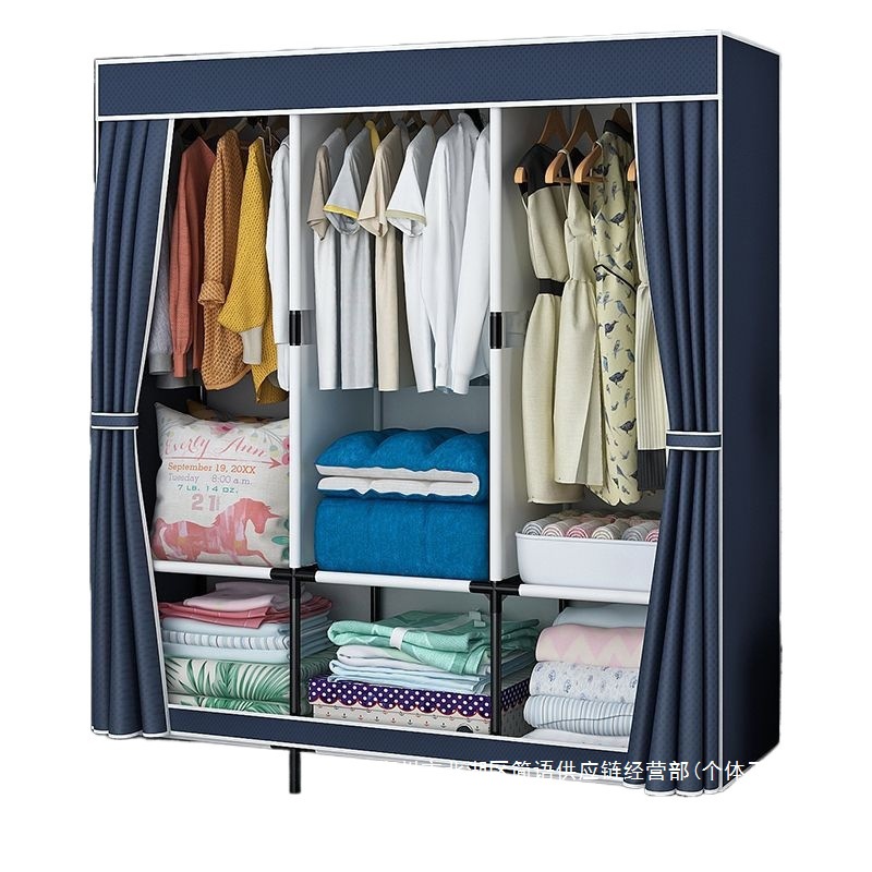 Fábrica directa simple armario dormitorio doméstico duradero ensamblaje armario de tela dormitorio alquiler de vivienda estante de piso pequeño