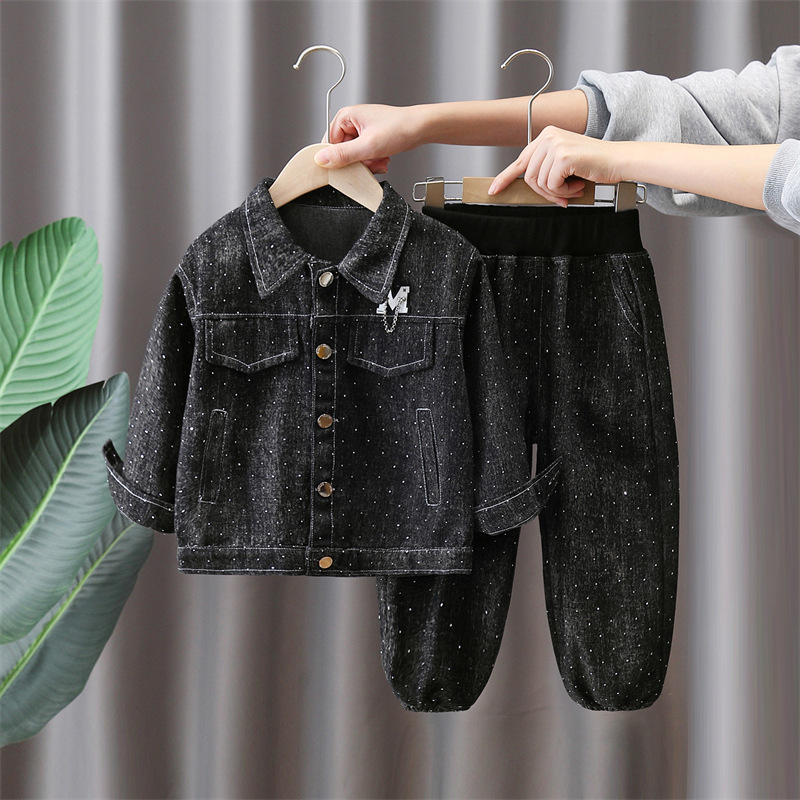 7088 traje de primavera para niños 2025 nuevo estilo estilo occidental niños primavera vaquero traje de dos piezas hermoso bebé primavera y otoño