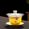 Golden edge plum blossom logo cover bowl + golden bottom