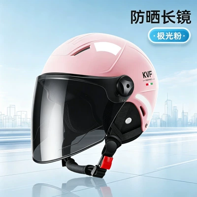 3C certified electric motorcycle helmet: Motosiklet kaskı (dəbilqə) - 376-pink-brown-long-mirror-ear-protection
