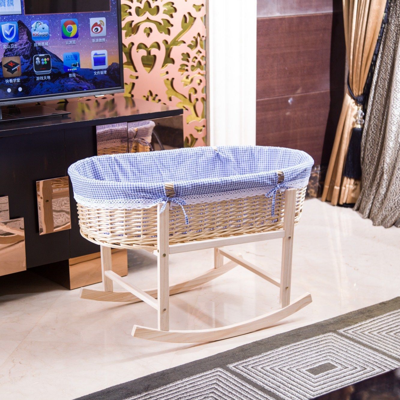 Rattan Portable Car Sleeping Basket Baby Hanging Basket Bed Coaxing Supplies Baby Rocking Bed 0 to 4 Years Old Kidsren's Old-Fashioned Cradle