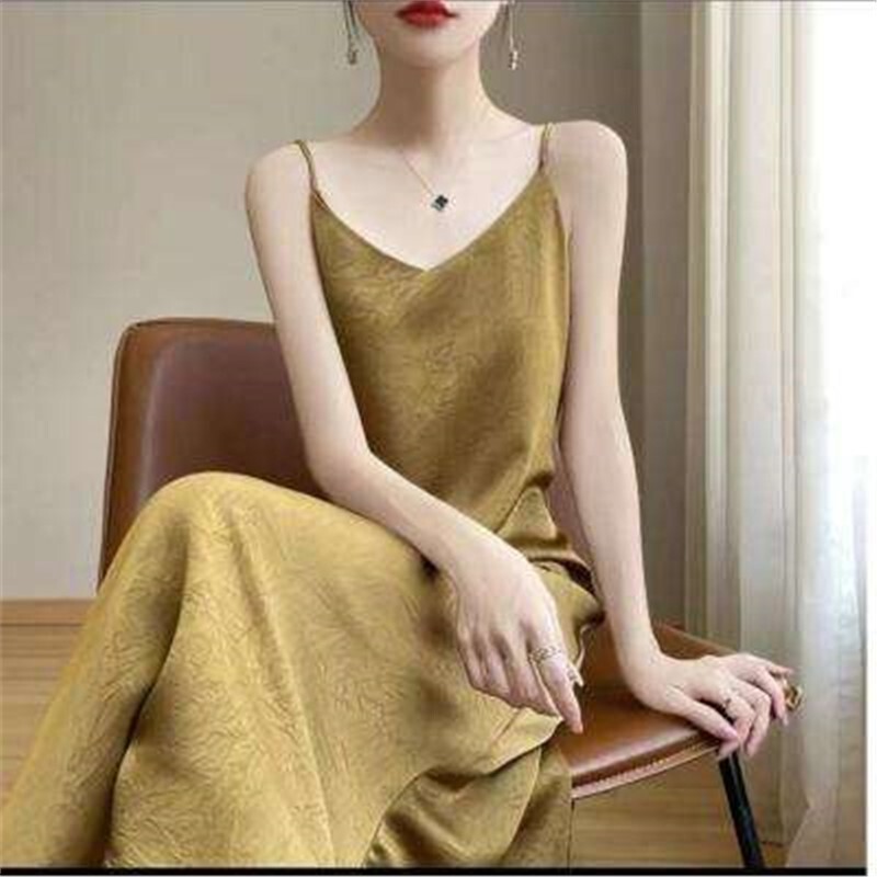 Cracked Satin 2025 Summer New Acetate Cracked Satin Suspender Dress Slimming Look and Covering the Flesh, Versatile