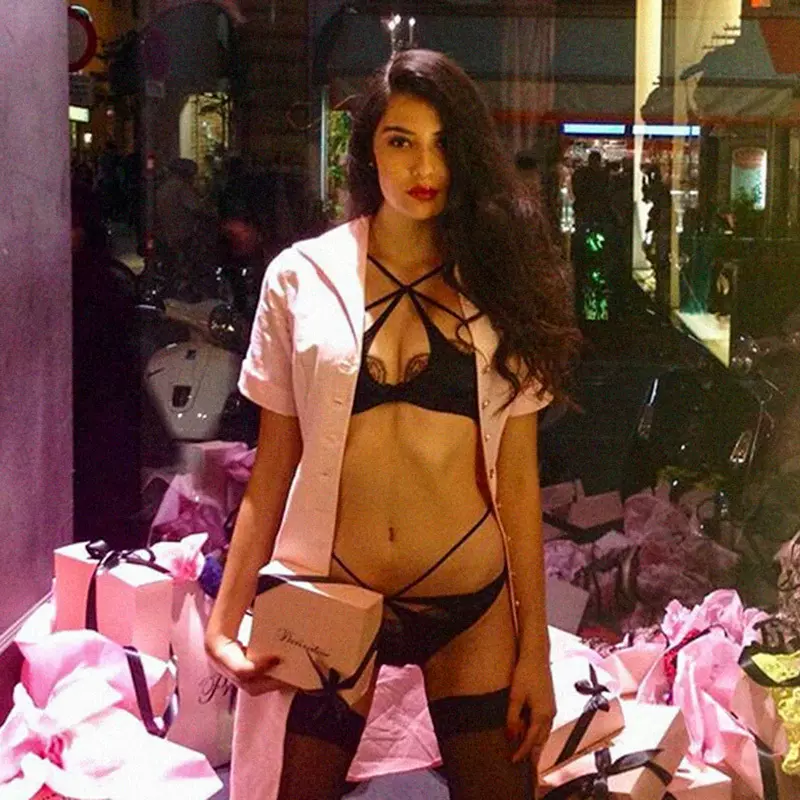 欧美缎面法式辣妹交叉内裤文胸罩套装小胸聚拢高级绑带内衣女红色