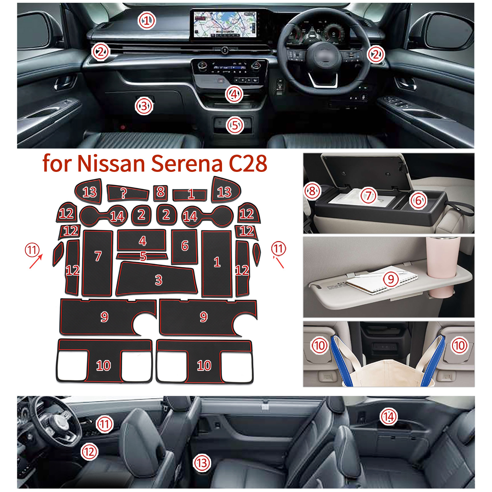 日産セレナC28ドアスロットパッド車内改造アクセサリー収納スロット防塵滑り止め車用マット