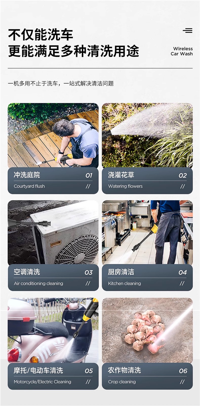 Chigo Wireless Car Washer High-Pressure Water Gun for Home Use, Powerful Lithium Battery Rechargeable Booster Water Gun
