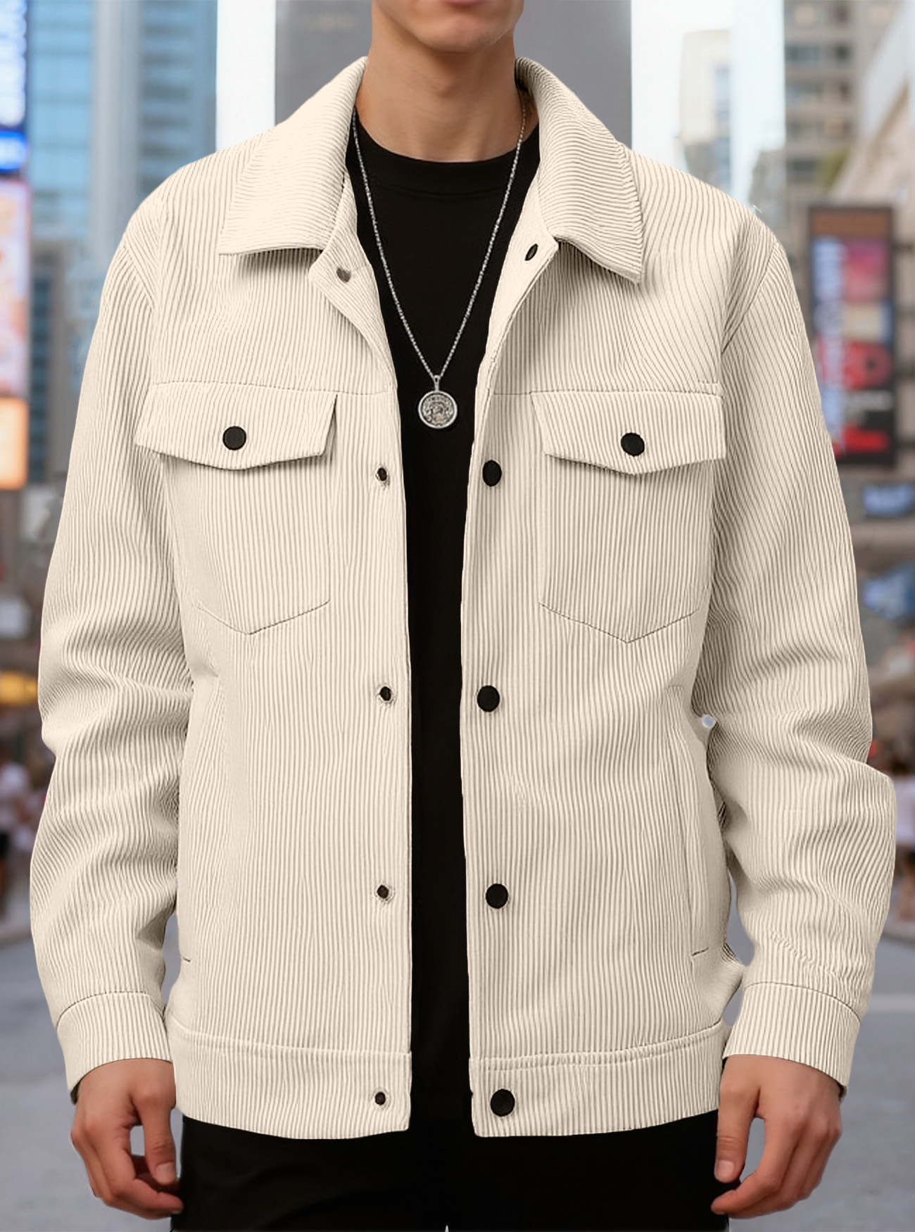 Corduroy Jacket For Men Single Breasted Casual Autumn Coat_voghion.com