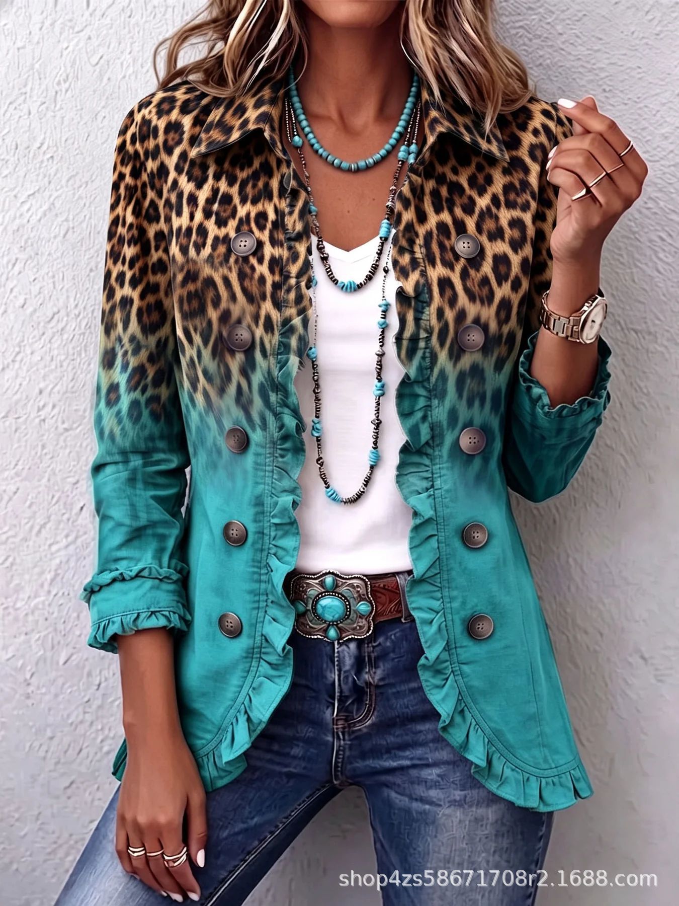 Available in multiple colors, 2026 European and American style independent station cross-border women's fashion long-sleeve ruffled button-up cardigan