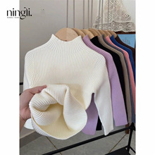 柠里儿童秋冬打底毛衣男女童纯色修身针织衫宝宝弹力半高领毛衣潮