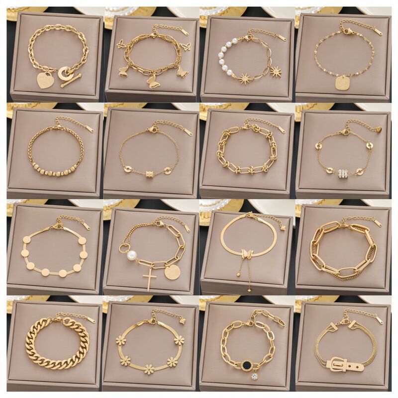 Meichen's Hundreds of Bracelets European and American 18K Gold Non-Fading Titanium Steel Women's Simple and Versatile Ins Personalized Fashion Hand Jewelry Meichen's Hundreds of Bracelets European and American 18K Gold Non-Fading Titanium Steel Women's Simple and Versatile Ins Personalized Fashion Hand Jewelry