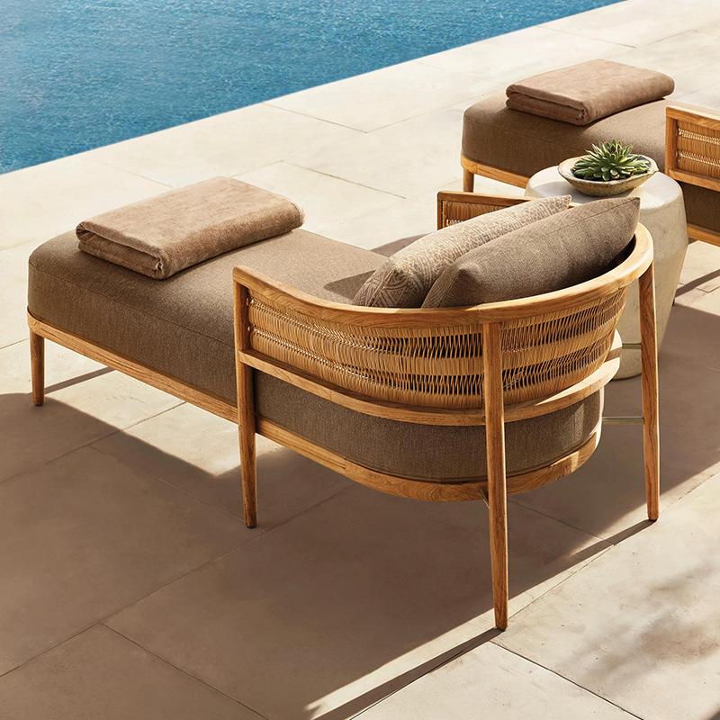 Sofá de teca al aire libre Jardín al aire libre Mesa de mesas moderna minimalista combinación de patio villa sofá de madera maciza impermeable solar image 2