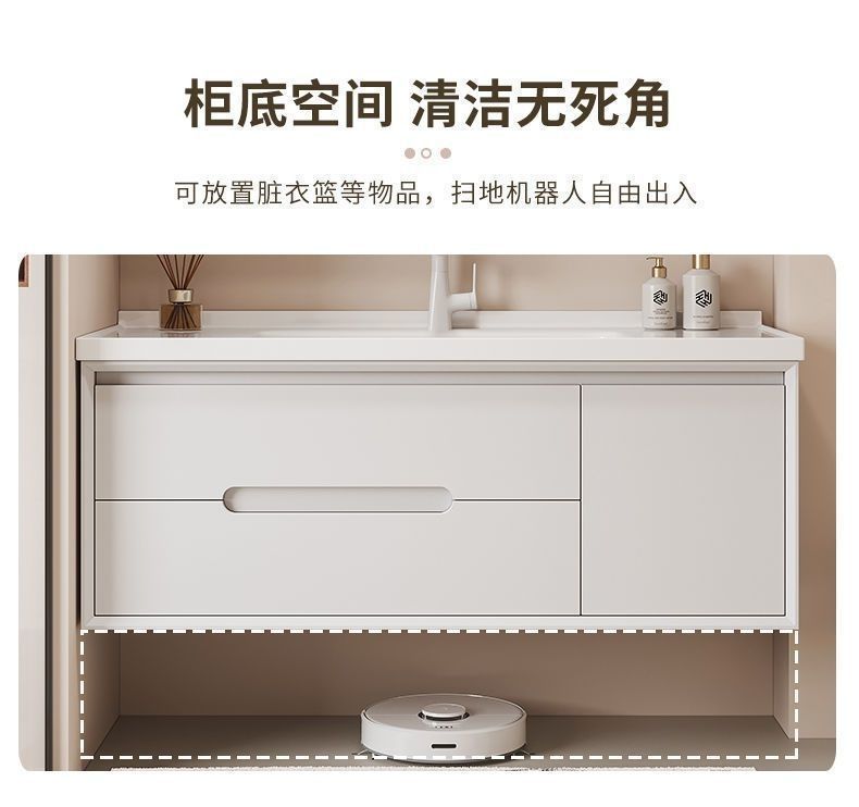 Simple cream-style ceramic integrated basin bathroom cabinet combination, bathroom washbasin, washbasin, oak lacquer Item Picture