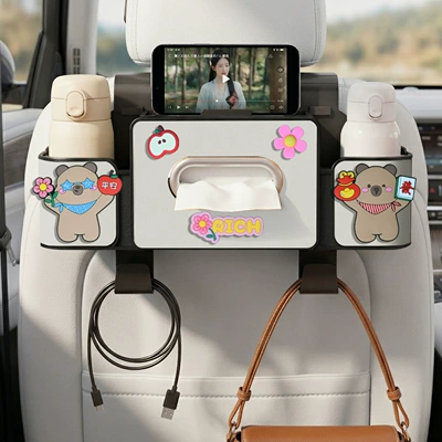 Car tissue box/set | rear seat storage box - peace-and-prosperity-4-in-1-seat-storage-box-4th-generation-white