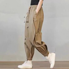 文艺复古高腰束脚九分哈伦裤夏季韩版纯色休闲显瘦工装休闲裤女