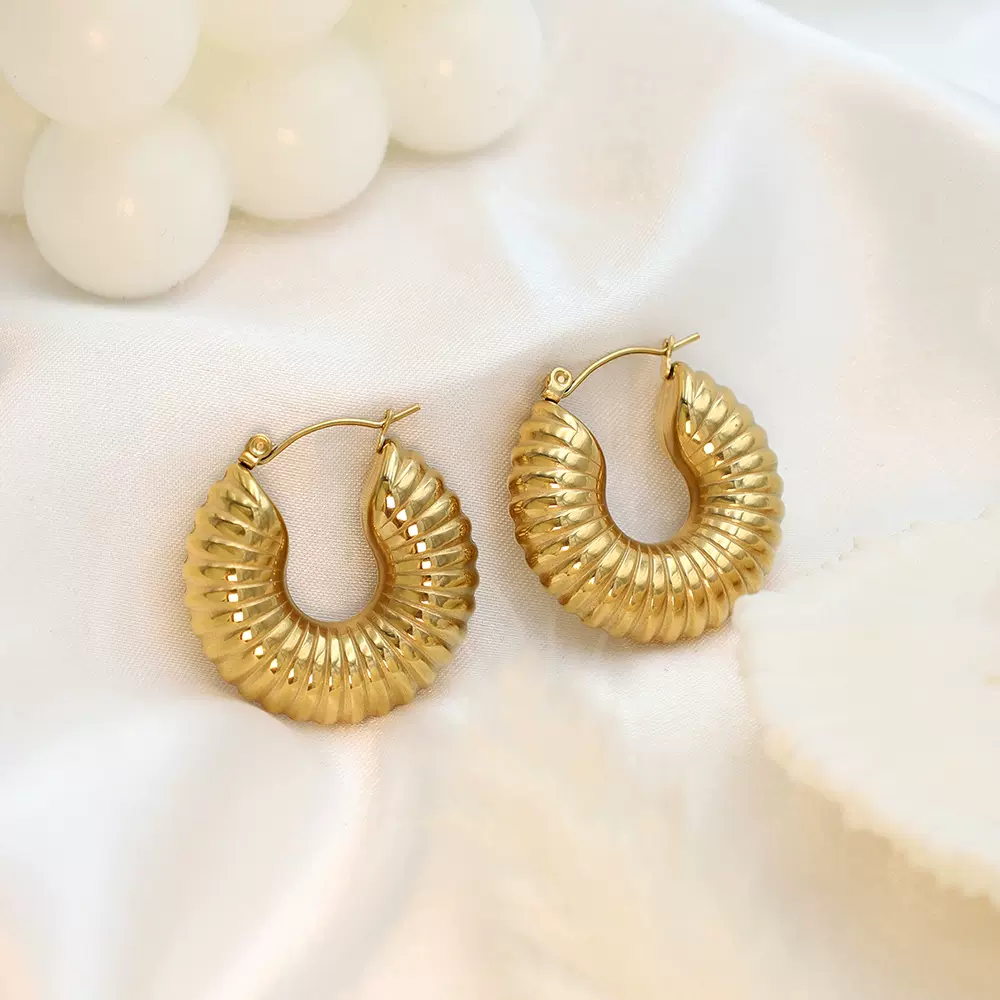 个性钛钢空心螺纹圆圈耳环女式耳扣耳饰品批发ins风潮圆形几何