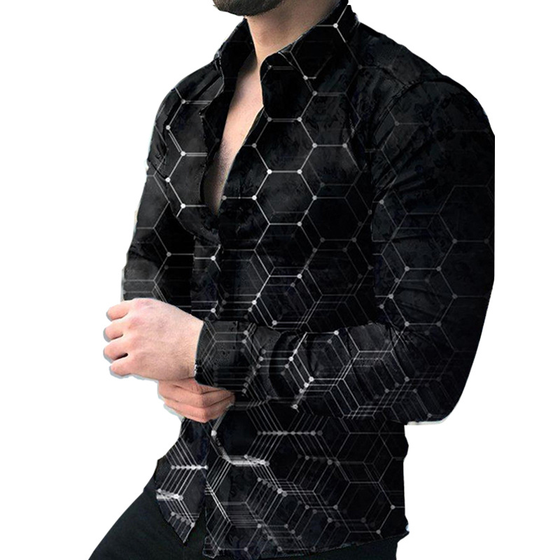 Comercio exterior transfronterizo 2023 nueva primavera y otoño camisa de manga larga para hombres moda 3D impresa camisa casual ventas directas de fábrica