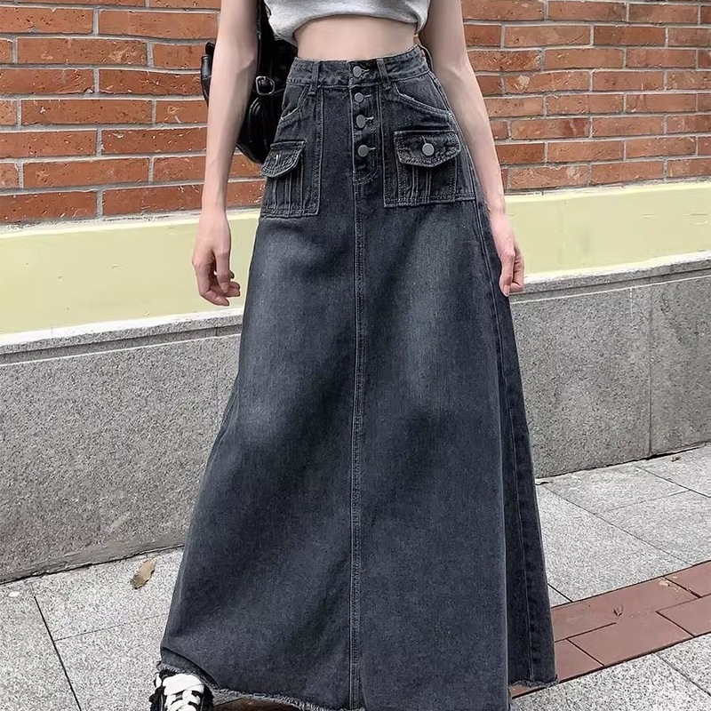 大码胖mm高腰牛仔半身裙女秋冬显瘦复古设计感小众a字中长款裙子|undefined