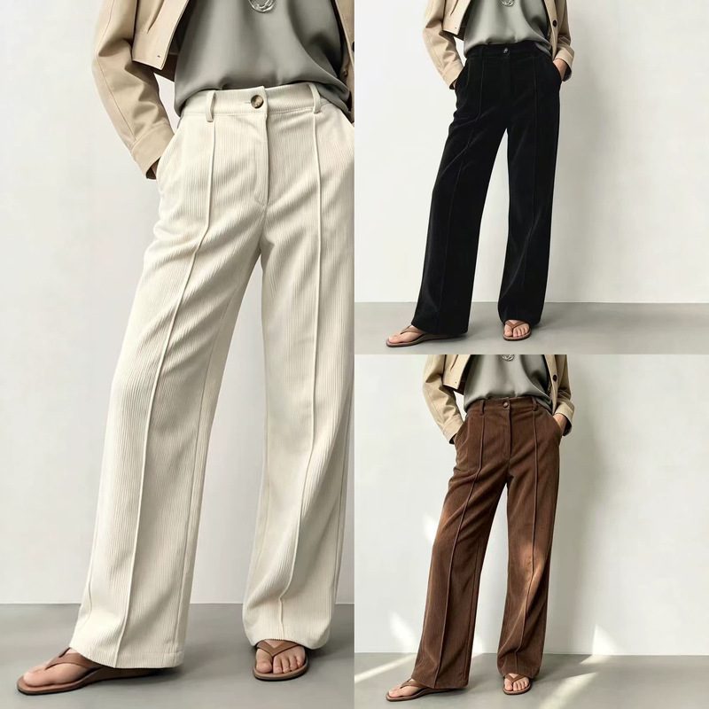 European and American cross-border autumn and winter corduroy mid-waist slimming versatile casual loose fashion outerwear lazy style wide-leg pants for women European and American cross-border autumn and winter corduroy mid-waist slimming versatile casual loose fashion outerwear lazy style wide-leg pants for women