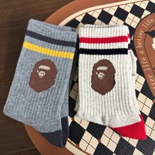 HM0402 2025猴子袜高筒运动袜子潮牌卡通男女童亲子袜刺绣