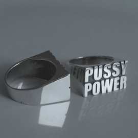 欧美跨境饰品 霸气英文字母pussypower金属戒指 男士朋克复古指环