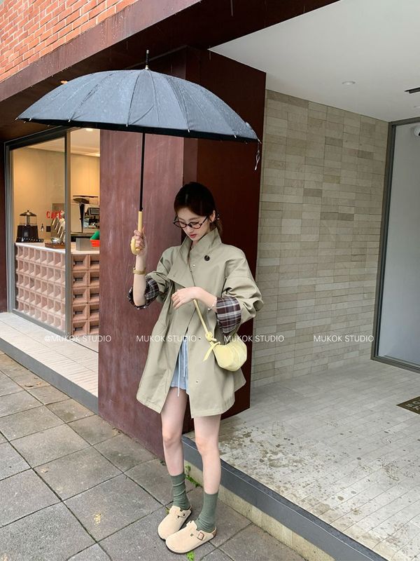高级经典撞色风衣外套廓形显宽松英伦风大衣|undefined
