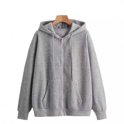 Stylish Trendy Simple Zipper Hooded Versatile Casual Sweatshirt Loose Plastic Zipper Top