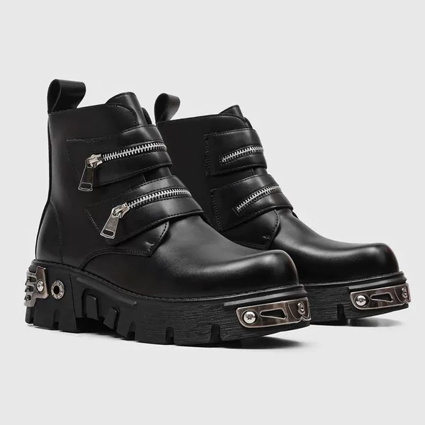2026 Men's Black Martin Boots, Niche High-Top Round-Toe Stylish Height-Increasing European and American Chelsea Boots 483705-H