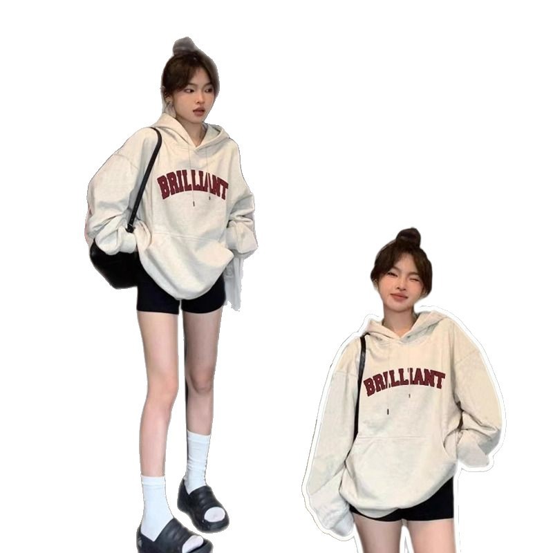 灰色高级感美式复古卫衣女秋冬季2025新款薄款宽松显瘦慵懒风外套|undefined