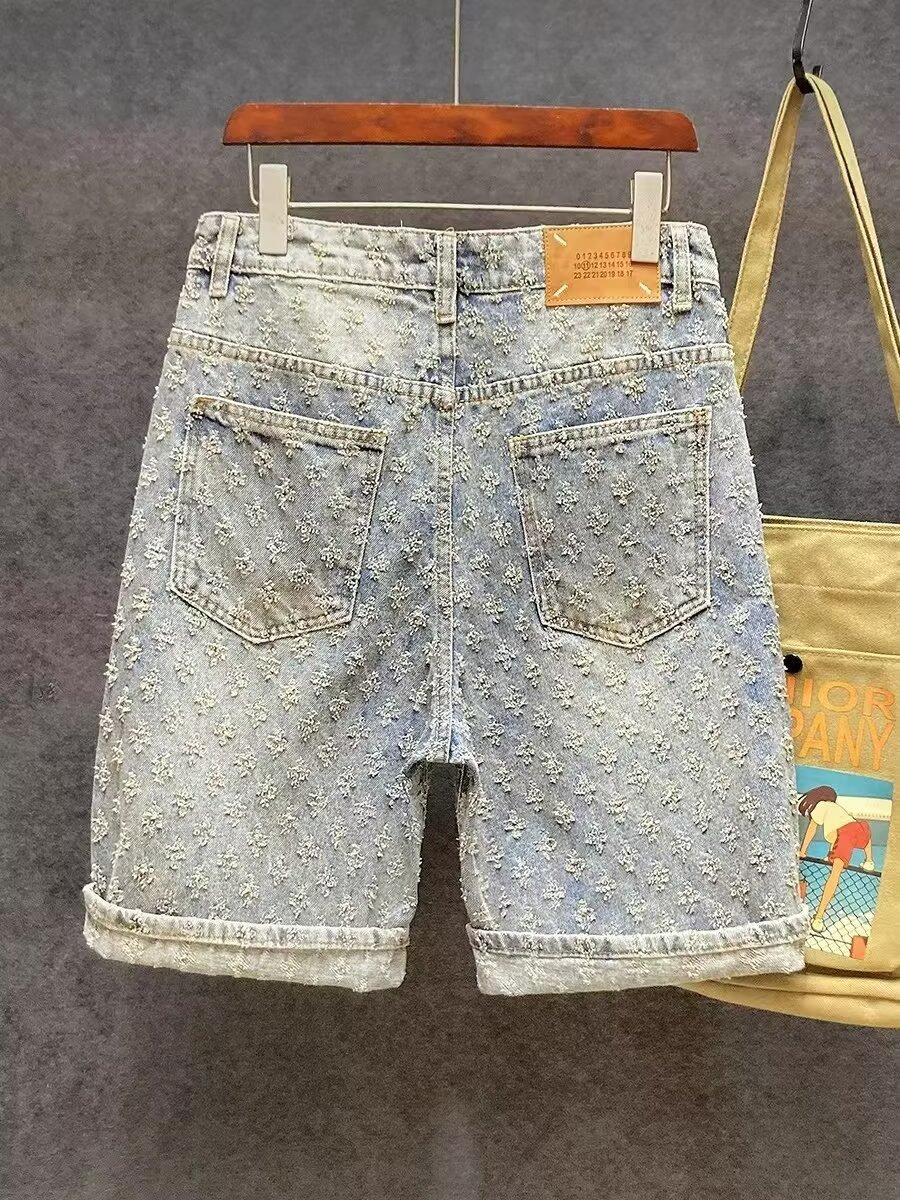 Men's Vintage Denim Summer Casual Five-Point Shorts Trendy Jacquard Jeans For Cool Guys_mkmklike.com