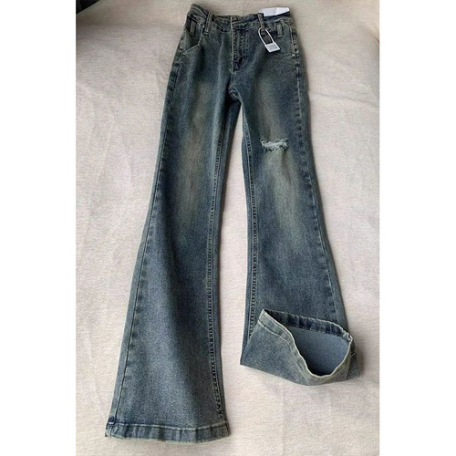 Vintage Retro Holey Flared Jeans for Women - Summer New Arrival High-Waisted Slimming Tapered Pants