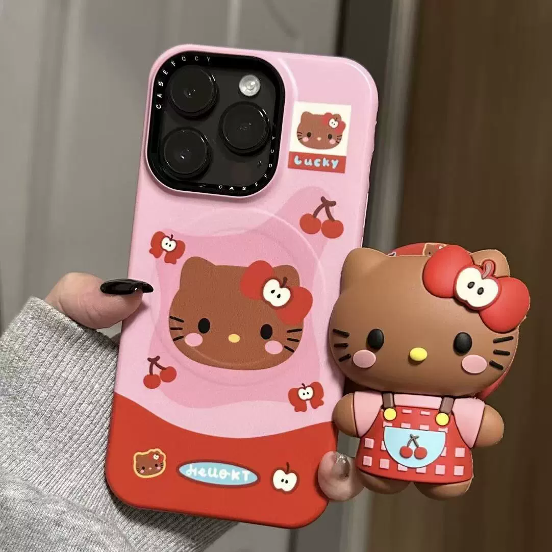 Чехол для телефона (Apple) совместим с iPhone 13–17 серии, котик с магнитным креплением и силиконовым держателем