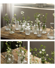 复古轻奢浮雕透明法式玻璃花瓶ins风家居摆件客厅袖珍插花小花瓶
