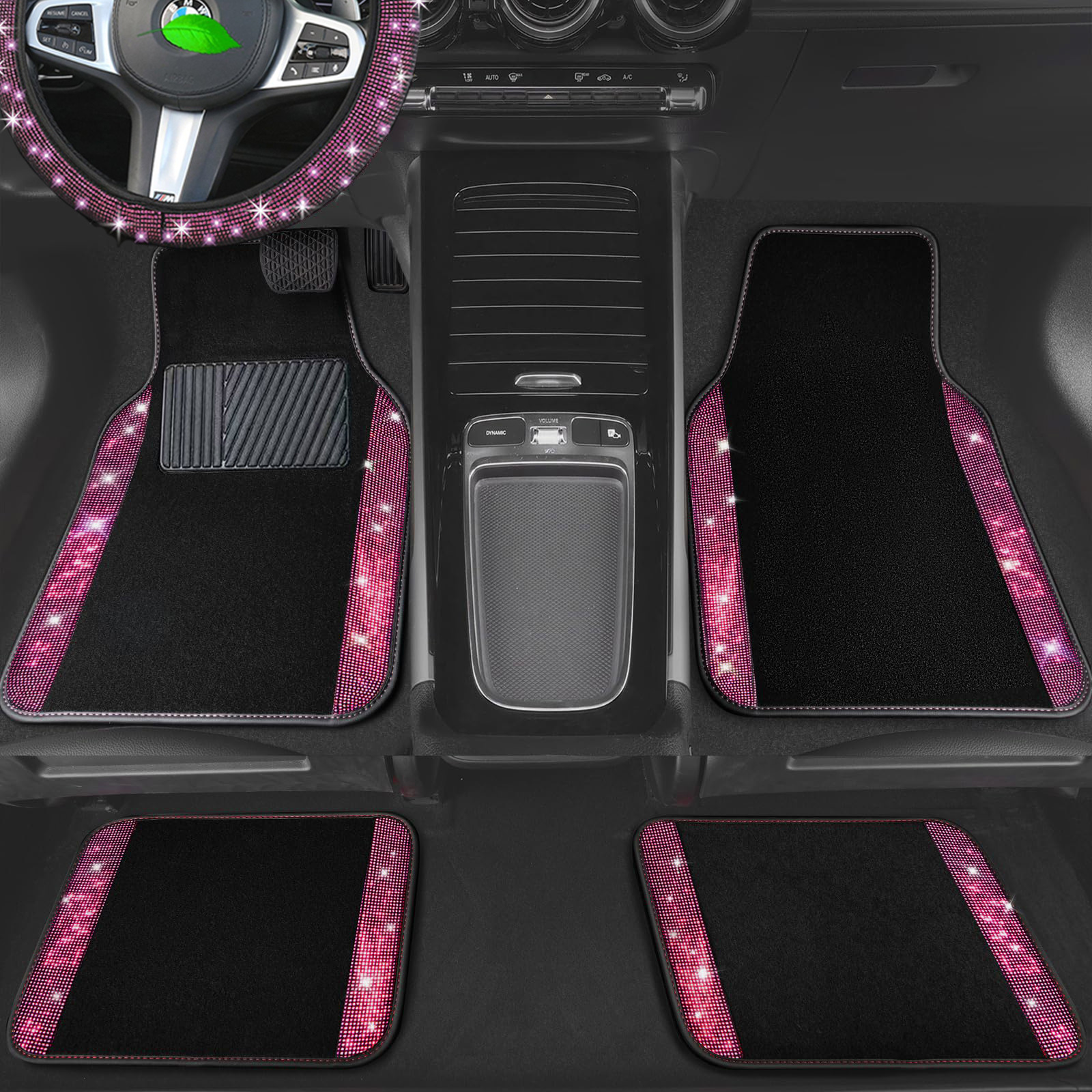 Cross-border universal car floor mats, velvet with sparkling rhinestones, full crystal anti-slip PVC car interior floor mats