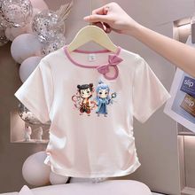 2025新款圆领女童棉T恤短袖儿童夏装蝴蝶结中大童洋气时髦上衣服